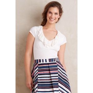 NWT Anthropologie Deletta Ruffled Collar Tee White Size Small